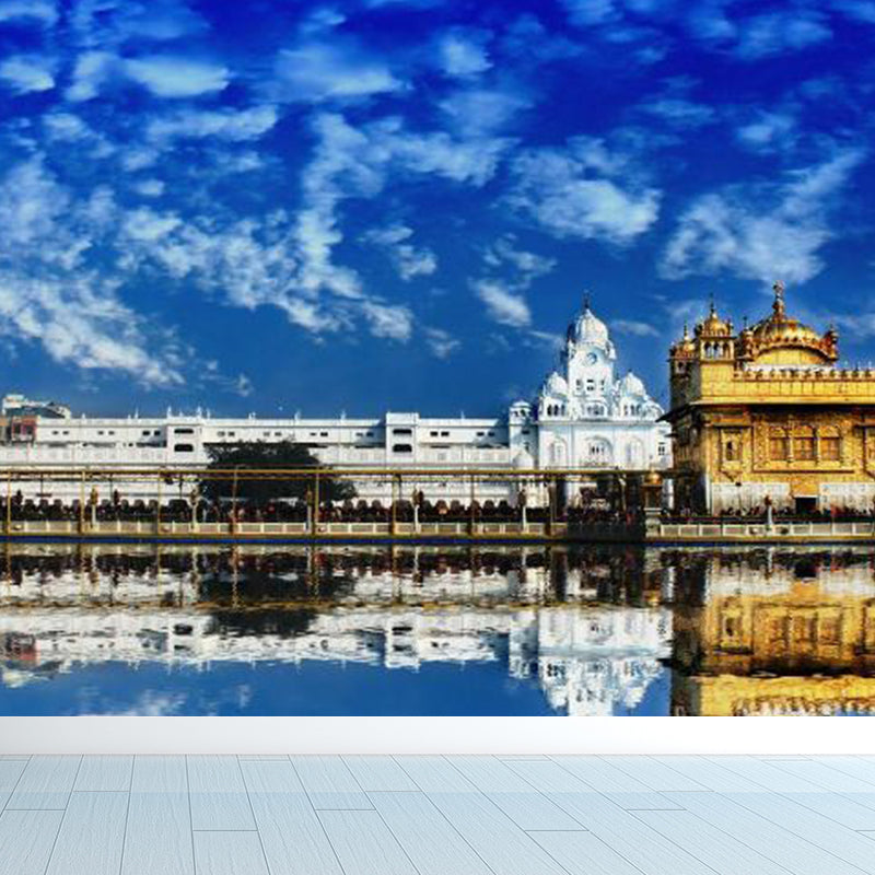 Full Size Photography Modern Mural Decal with Sky View in Pastel Color, Custom Size Available Blue Clearhalo 'Wall Decor' 'Wall Mural' 1758660