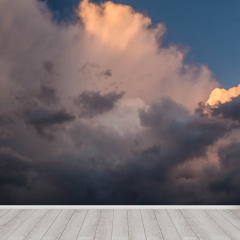 Photography Style Cloud Mural Decal for Dining Room, Pastel Color, Custom Size Available Light Orange Clearhalo 'Wall Decor' 'Wall Mural' 1758665