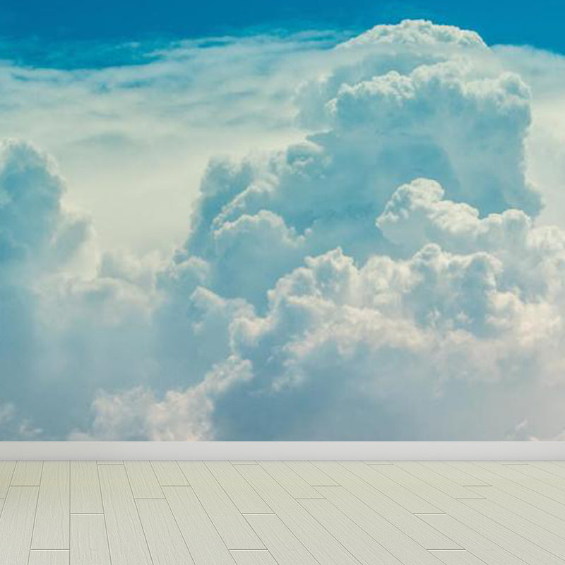 Photography Style Cloud Mural Decal for Dining Room, Pastel Color, Custom Size Available Sky Blue Clearhalo 'Wall Decor' 'Wall Mural' 1758675