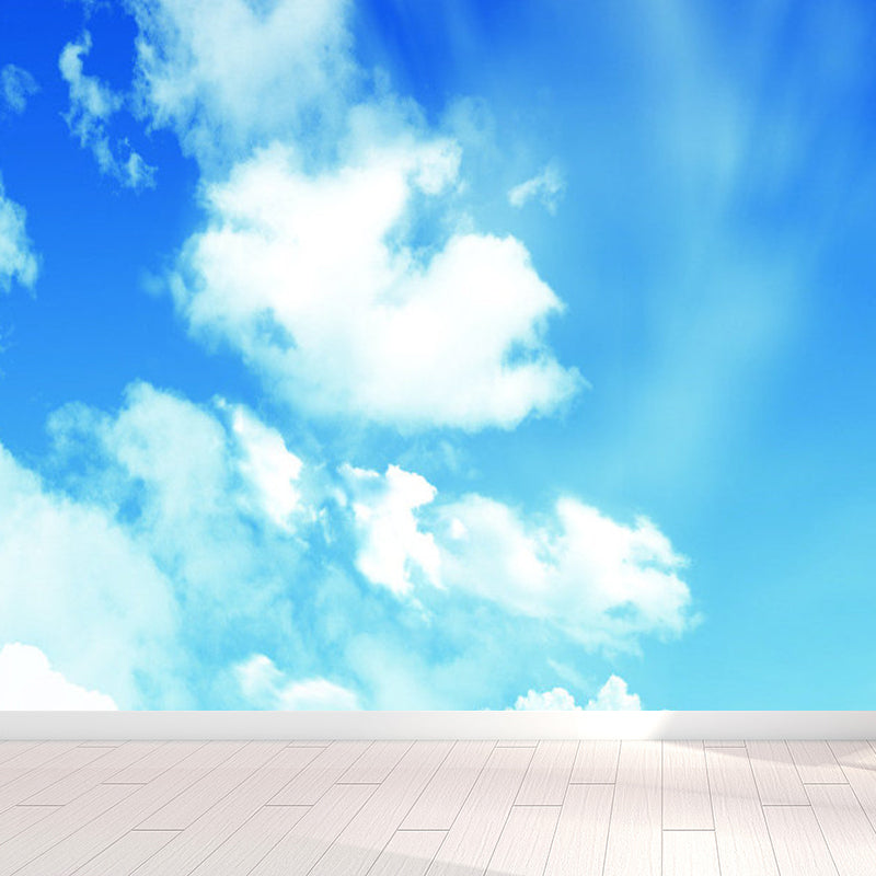 Stain Resistant Cloud View Mural Non-Woven Cloth Contemporary Wall Covering for Kitchen Light Blue Clearhalo 'Wall Decor' 'Wall Mural' 1758751