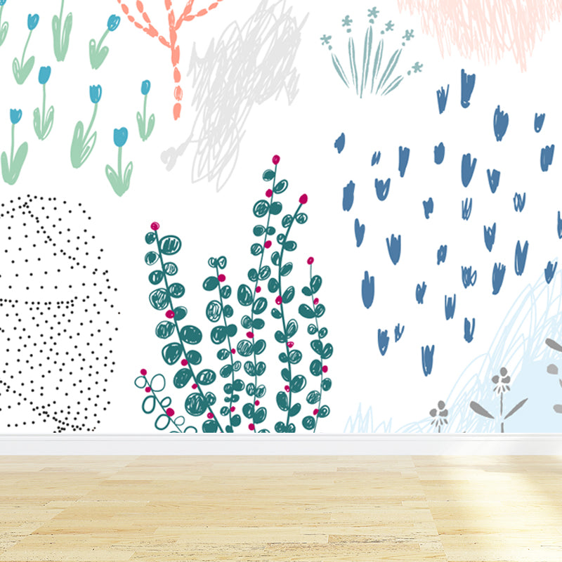 Pastel Plants Drawing Mural Decal Botanical Childrens Art Wall Decor for Nursery Clearhalo 'Wall Decor' 'Wall Mural' 1758768