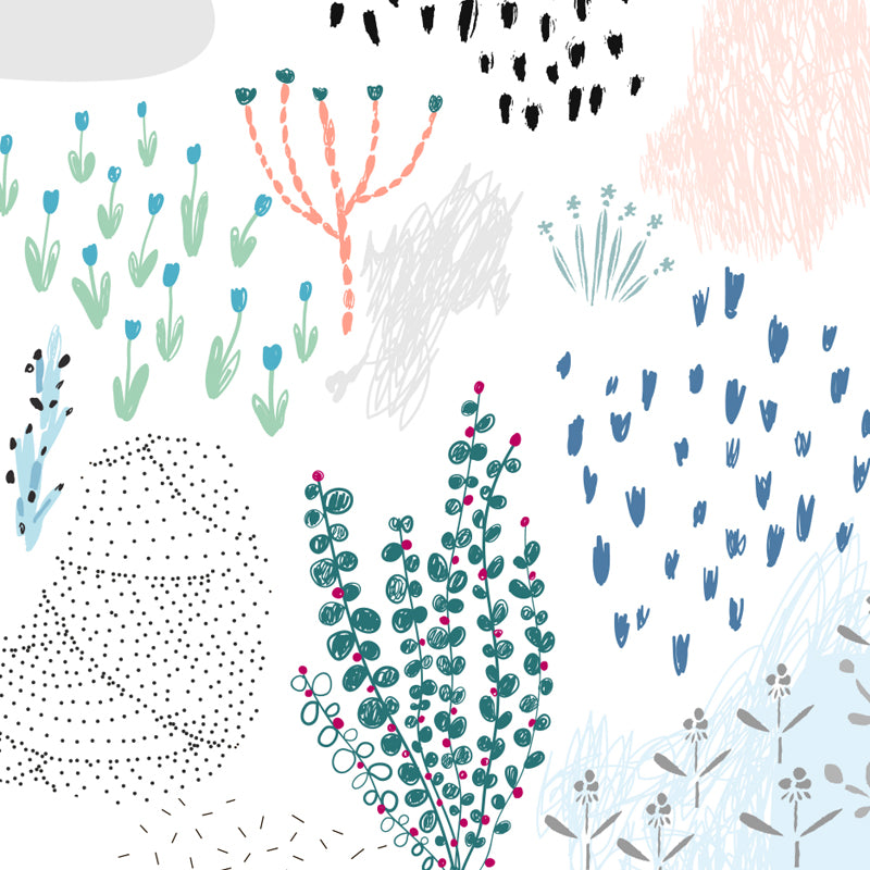 Pastel Plants Drawing Mural Decal Botanical Childrens Art Wall Decor for Nursery Clearhalo 'Wall Decor' 'Wall Mural' 1758769