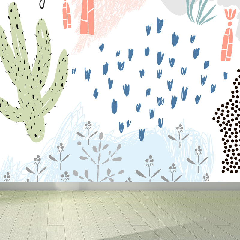 Pastel Plants Drawing Mural Decal Botanical Childrens Art Wall Decor for Nursery White Clearhalo 'Wall Decor' 'Wall Mural' 1758776