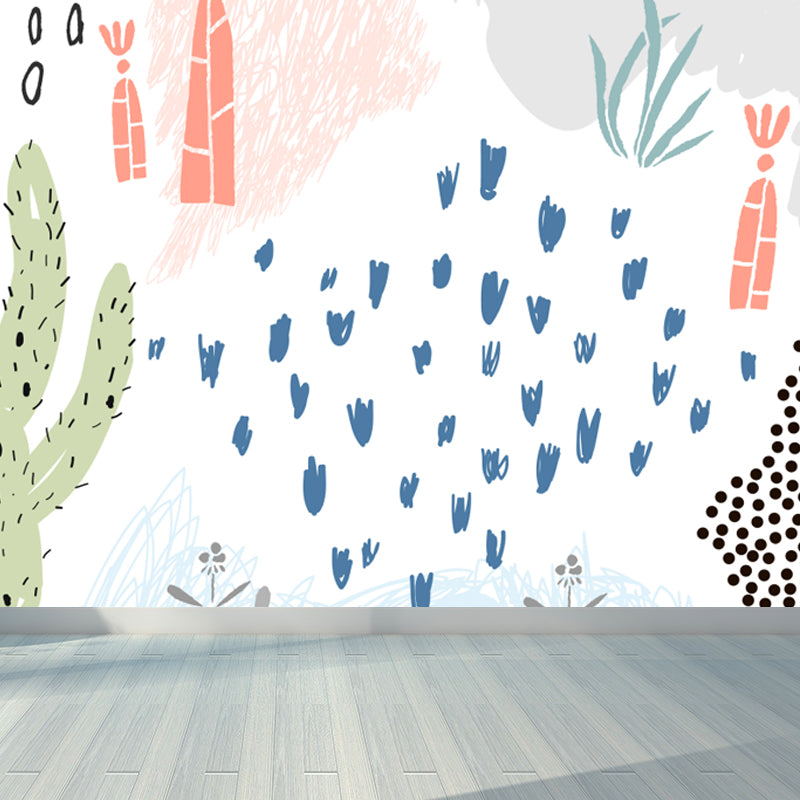 Pastel Plants Drawing Mural Decal Botanical Childrens Art Wall Decor for Nursery Clearhalo 'Wall Decor' 'Wall Mural' 1758777