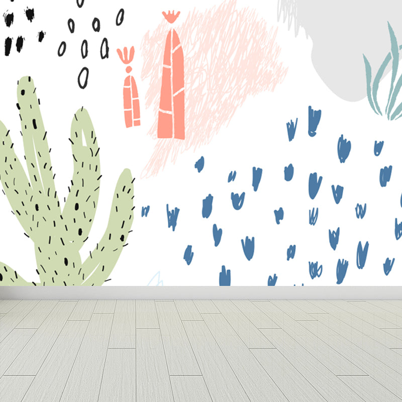 Pastel Plants Drawing Mural Decal Botanical Childrens Art Wall Decor for Nursery Clearhalo 'Wall Decor' 'Wall Mural' 1758778