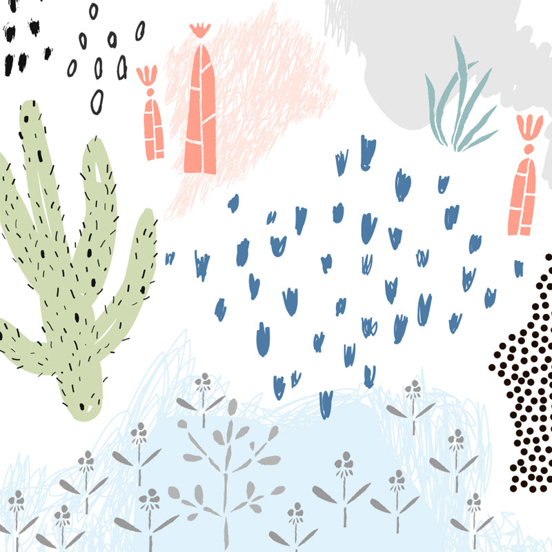 Pastel Plants Drawing Mural Decal Botanical Childrens Art Wall Decor for Nursery Clearhalo 'Wall Decor' 'Wall Mural' 1758779