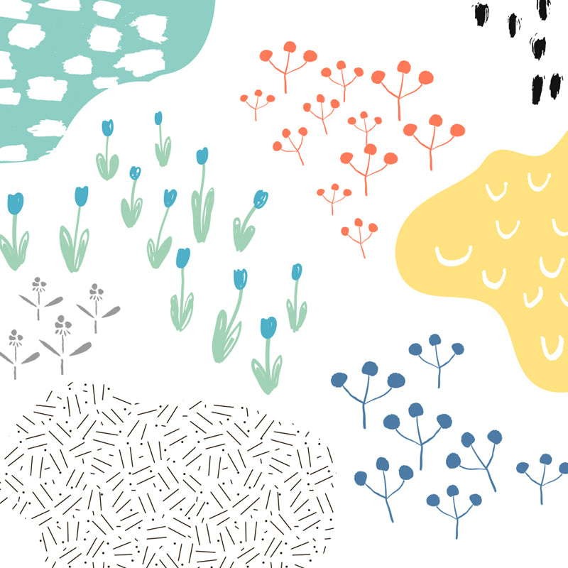 Pastel Plants Drawing Mural Decal Botanical Childrens Art Wall Decor for Nursery Clearhalo 'Wall Decor' 'Wall Mural' 1758784