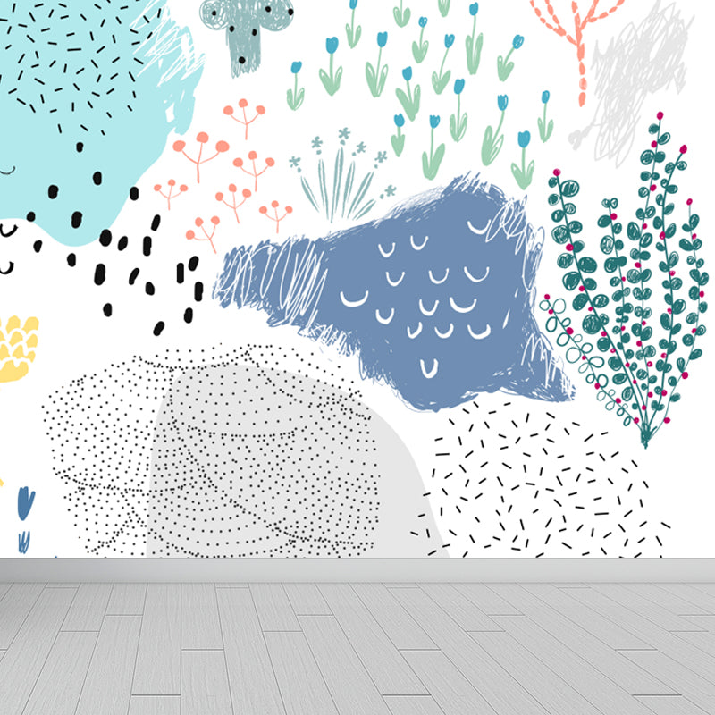 Pastel Plants Drawing Mural Decal Botanical Childrens Art Wall Decor for Nursery Clearhalo 'Wall Decor' 'Wall Mural' 1758787