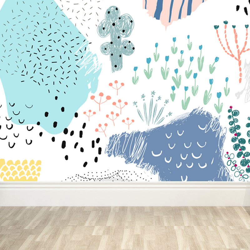 Pastel Plants Drawing Mural Decal Botanical Childrens Art Wall Decor for Nursery Clearhalo 'Wall Decor' 'Wall Mural' 1758788