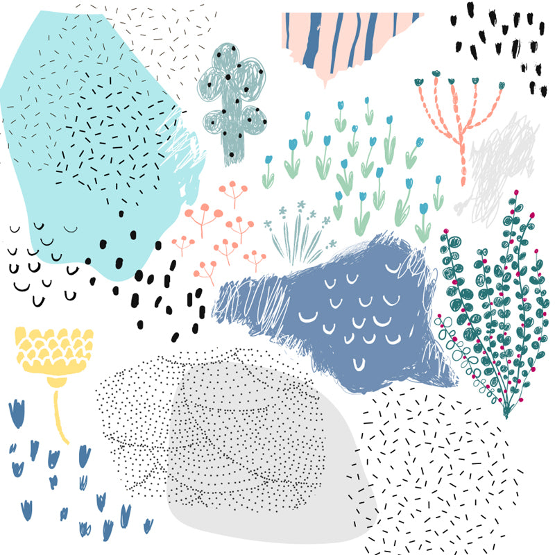 Pastel Plants Drawing Mural Decal Botanical Childrens Art Wall Decor for Nursery Clearhalo 'Wall Decor' 'Wall Mural' 1758789