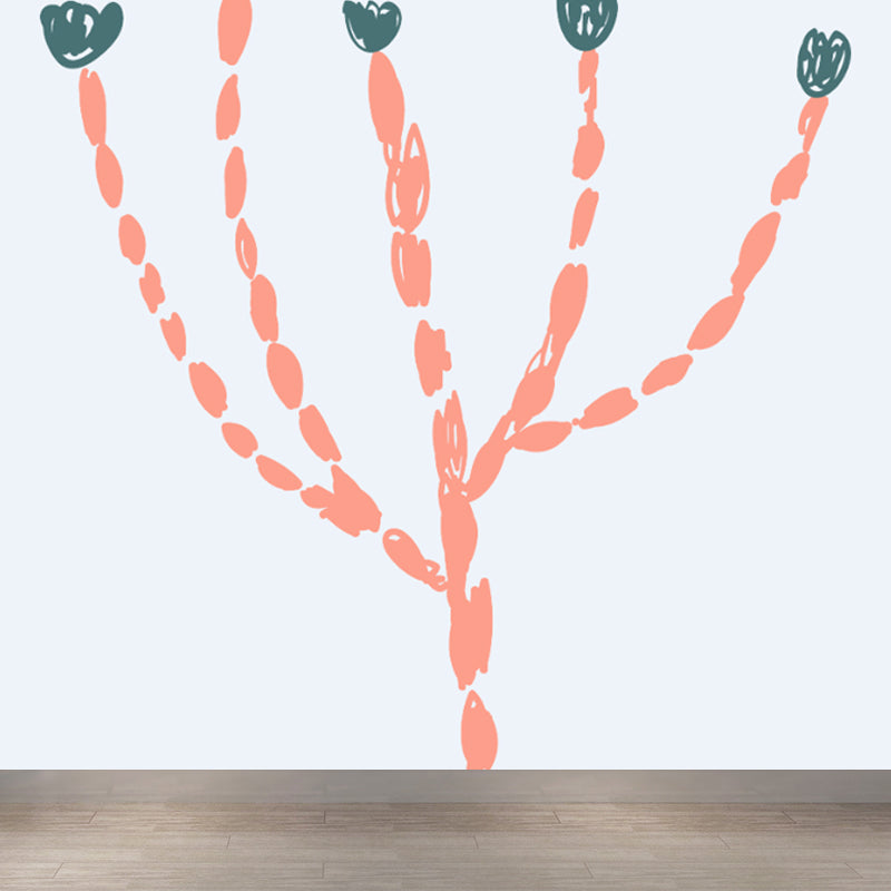 Childrens Art Tree Drawing Mural Soft Color Water Resistant Wall Covering for Kids Room Orange Clearhalo 'Wall Decor' 'Wall Mural' 1758796