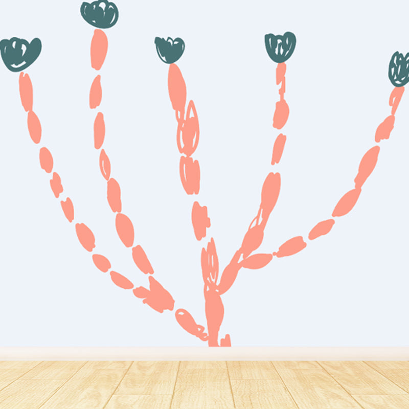 Childrens Art Tree Drawing Mural Soft Color Water Resistant Wall Covering for Kids Room Clearhalo 'Wall Decor' 'Wall Mural' 1758797