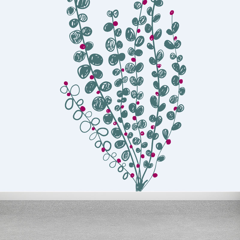 Childrens Art Tree Drawing Mural Soft Color Water Resistant Wall Covering for Kids Room Green Clearhalo 'Wall Decor' 'Wall Mural' 1758801