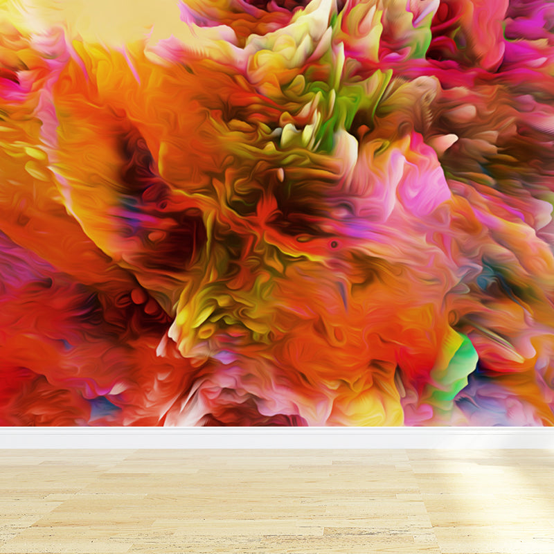 Modern Abstract Blossom Wall Mural Dark Color Moisture Resistant Wall Art for Bedroom Yellow-Red Clearhalo 'Wall Decor' 'Wall Mural' 1758911