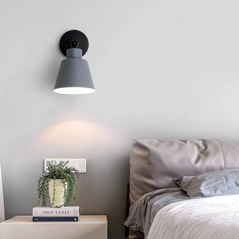 Macaron Colored Bucket Wall Sconce Rotatable One Light Metal Sconce Light for Living Room Grey Clearhalo 'Wall Lamps & Sconces' 'Wall Lights' Lighting' 175896