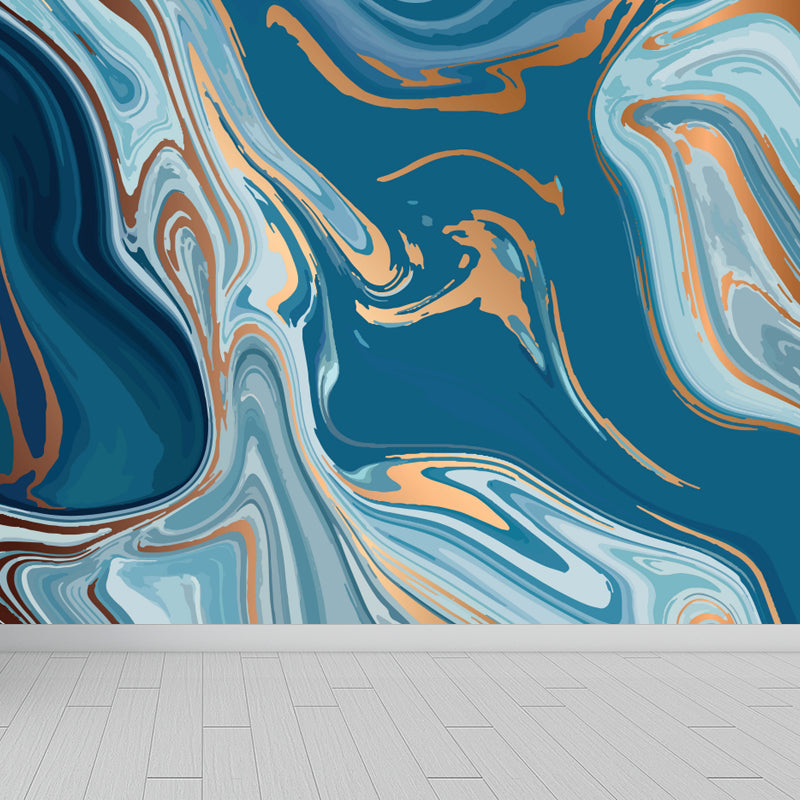 Modern Waves Mural Wallpaper for Family Room Personalized Wall Decor in Dark Color Blue Clearhalo 'Wall Decor' 'Wall Mural' 1759201