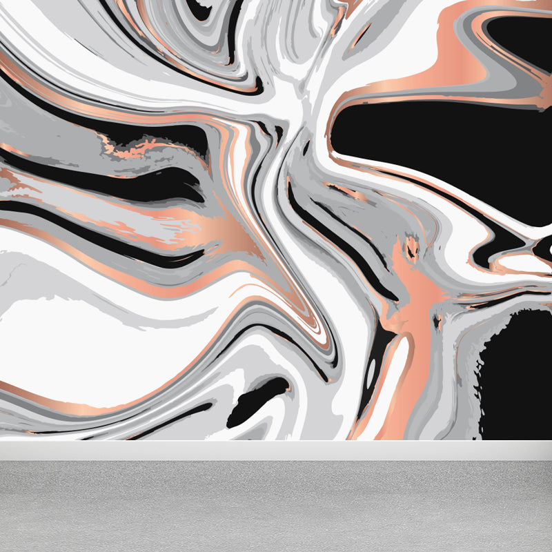 Modern Waves Mural Wallpaper for Family Room Personalized Wall Decor in Dark Color Grey Clearhalo 'Wall Decor' 'Wall Mural' 1759206