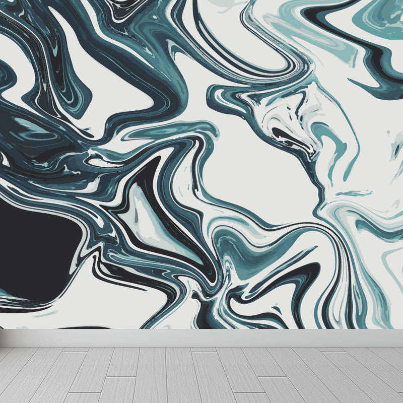 Modern Waves Mural Wallpaper for Family Room Personalized Wall Decor in Dark Color Blackish Green Clearhalo 'Wall Decor' 'Wall Mural' 1759211