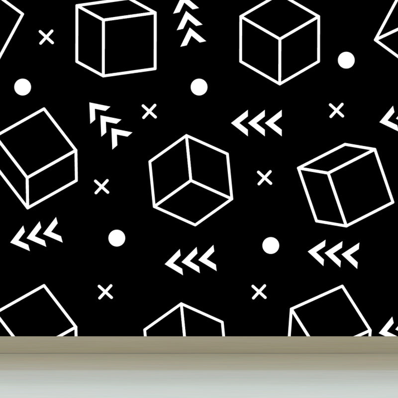 Illustration Geometry Mural Wallpaper Giant Wall Covering for House Interior, Custom Size Black Design 3 Clearhalo 'Wall Decor' 'Wall Mural' 1759326