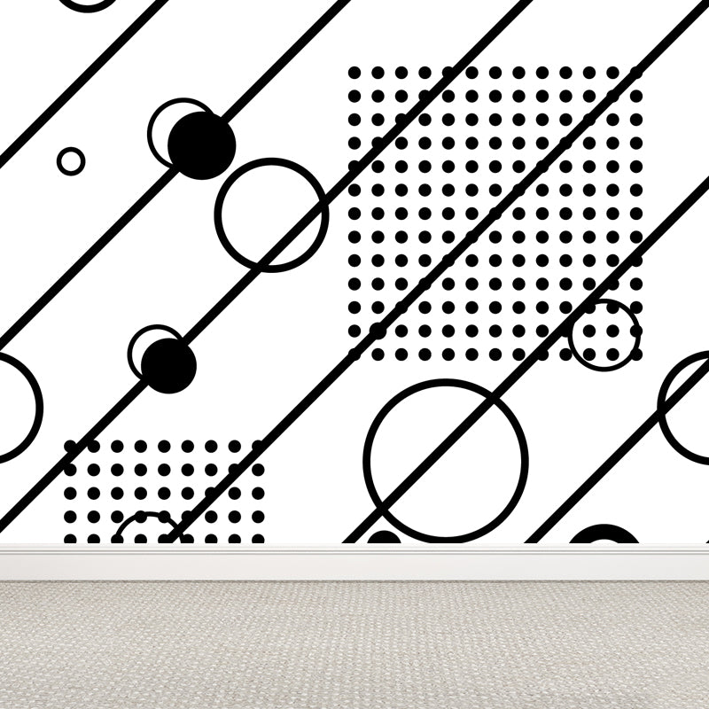 Illustration Geometry Mural Wallpaper Giant Wall Covering for House Interior, Custom Size Black Design 4 Clearhalo 'Wall Decor' 'Wall Mural' 1759331