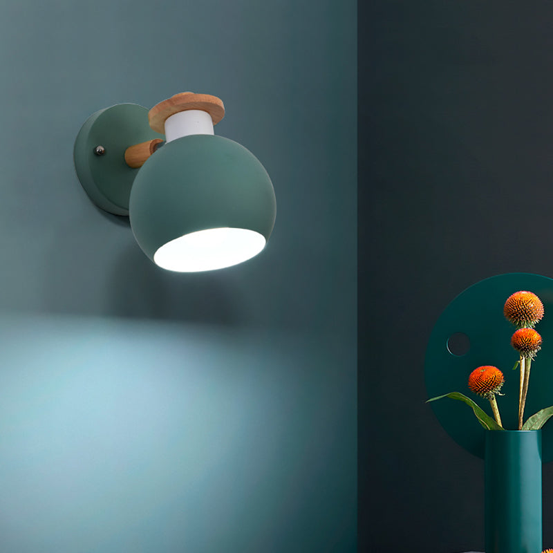 Metal Globe Wall Light Rotatable 1 Light Nordic Style Wall Sconce for Child Bedroom Corridor Green Clearhalo 'Wall Lamps & Sconces' 'Wall Lights' Lighting' 175935