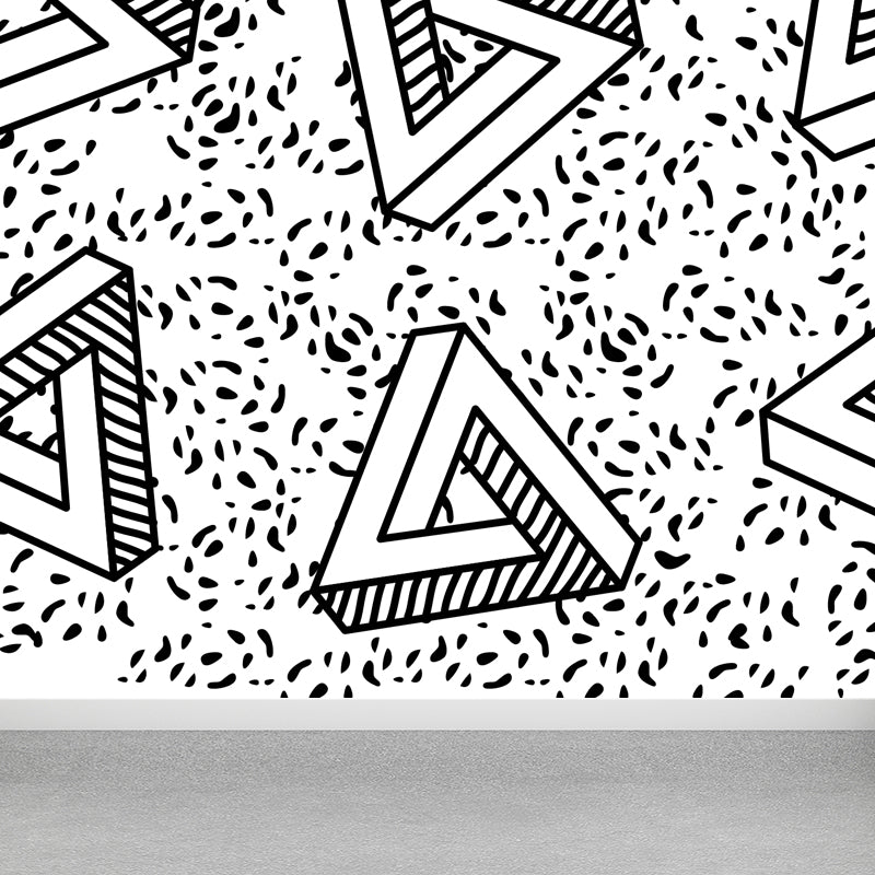 Huge Illustration Modern Wallpaper Mural with Geometrical Pattern in Black and White Black Design 3 Clearhalo 'Wall Decor' 'Wall Mural' 1759376