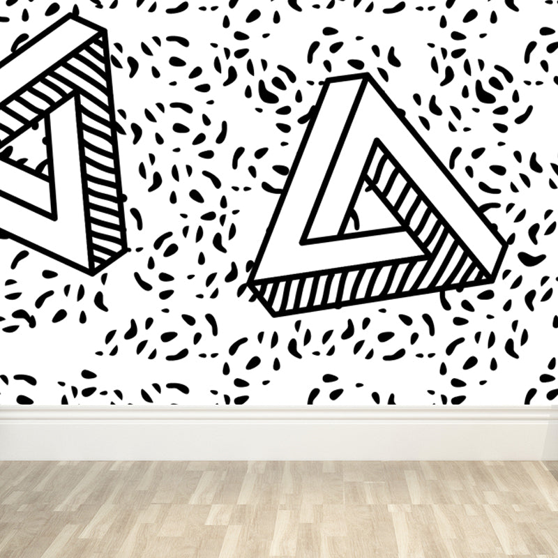 Huge Illustration Modern Wallpaper Mural with Geometrical Pattern in Black and White Clearhalo 'Wall Decor' 'Wall Mural' 1759378