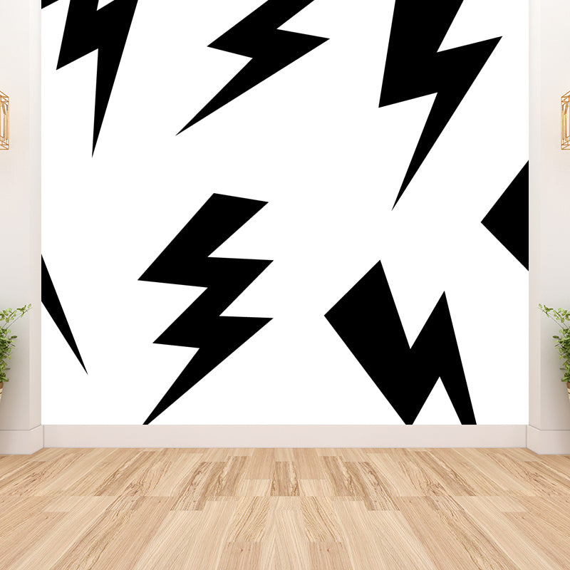 Huge Illustration Modern Wallpaper Mural with Geometrical Pattern in Black and White Clearhalo 'Wall Decor' 'Wall Mural' 1759387