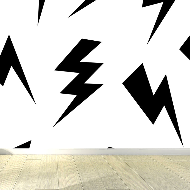 Huge Illustration Modern Wallpaper Mural with Geometrical Pattern in Black and White Clearhalo 'Wall Decor' 'Wall Mural' 1759388