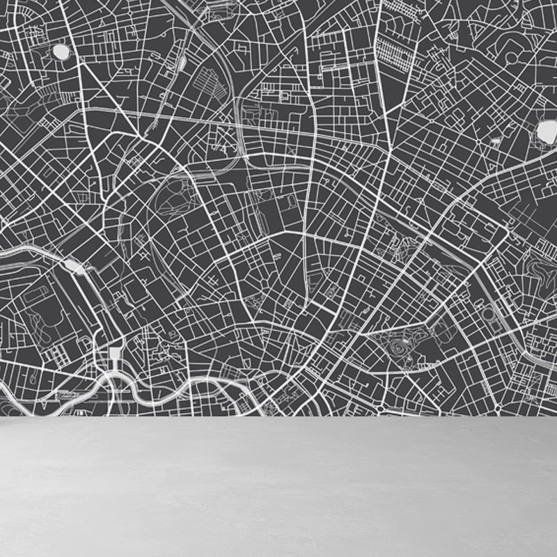 District Map Print Mural Decal Contemporary Washable Boys Bedroom Wall Decor, Customized Black Design 1 Clearhalo 'Wall Decor' 'Wall Mural' 1759391