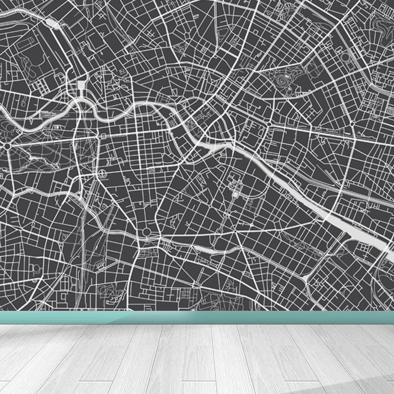 District Map Print Mural Decal Contemporary Washable Boys Bedroom Wall Decor, Customized Clearhalo 'Wall Decor' 'Wall Mural' 1759392