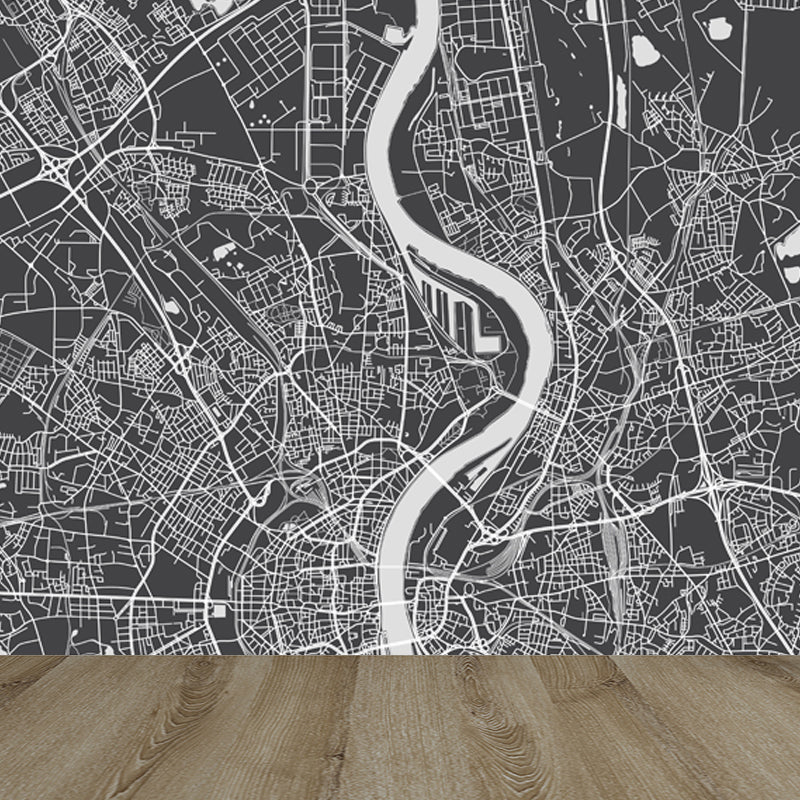 District Map Print Mural Decal Contemporary Washable Boys Bedroom Wall Decor, Customized Black Design 2 Clearhalo 'Wall Decor' 'Wall Mural' 1759396