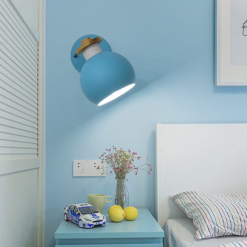 Metal Globe Wall Light Rotatable 1 Light Nordic Style Wall Sconce for Child Bedroom Corridor Blue Clearhalo 'Wall Lamps & Sconces' 'Wall Lights' Lighting' 175941
