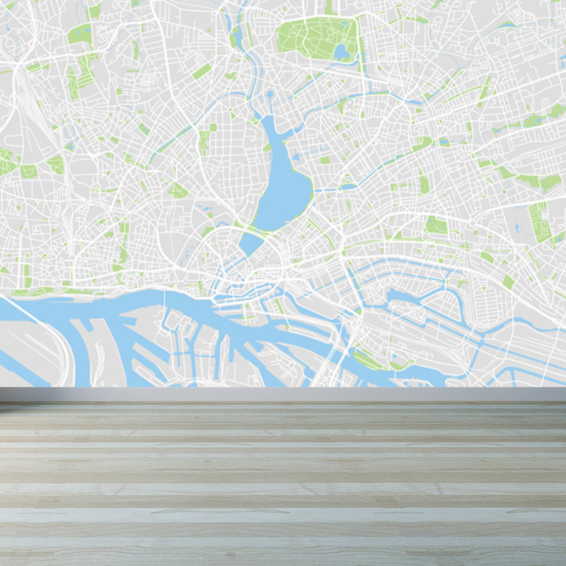 Non-Woven Pastel Mural Modern Satellite Map Wall Covering, Custom Size Available Blue Clearhalo 'Wall Decor' 'Wall Mural' 1759431