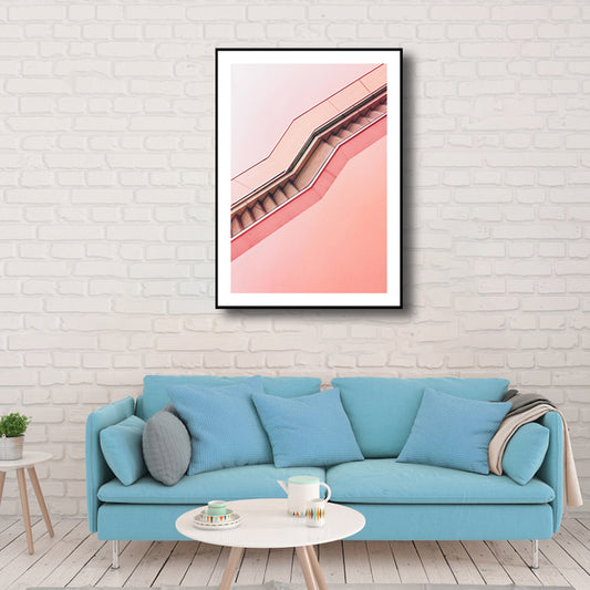 Pink Staircase Wall Art Decor Architecture Modern Textured Canvas Print for Room Pink Clearhalo 'Art Gallery' 'Canvas Art' 'Contemporary Art Gallery' 'Modern' Arts' 1759441