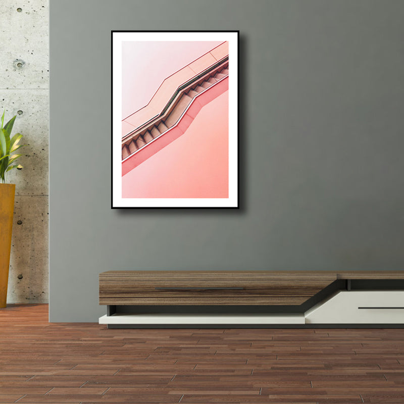 Pink Staircase Wall Art Decor Architecture Modern Textured Canvas Print for Room Clearhalo 'Art Gallery' 'Canvas Art' 'Contemporary Art Gallery' 'Modern' Arts' 1759442