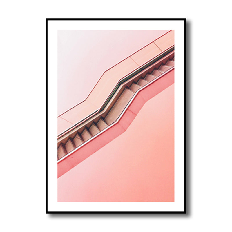 Pink Staircase Wall Art Decor Architecture Modern Textured Canvas Print for Room Clearhalo 'Art Gallery' 'Canvas Art' 'Contemporary Art Gallery' 'Modern' Arts' 1759444
