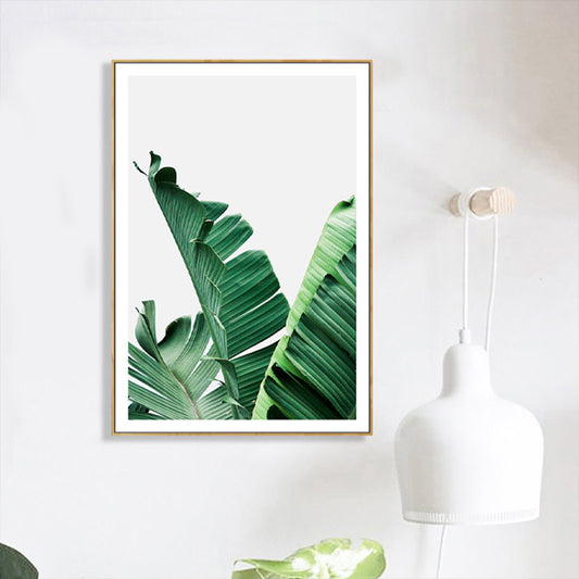 Green Banana Leaves Canvas Art Textured Tropical Bedroom Wall Decor, Multiple Sizes Clearhalo 'Art Gallery' 'Canvas Art' 'Coastal Art Gallery' 'Tropical' Arts' 1759464