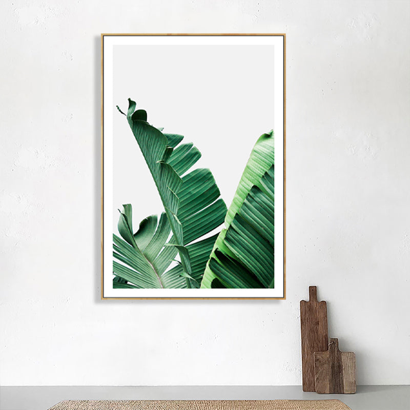 Green Banana Leaves Canvas Art Textured Tropical Bedroom Wall Decor, Multiple Sizes Clearhalo 'Art Gallery' 'Canvas Art' 'Coastal Art Gallery' 'Tropical' Arts' 1759465