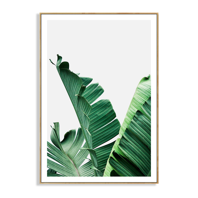 Green Banana Leaves Canvas Art Textured Tropical Bedroom Wall Decor, Multiple Sizes Clearhalo 'Art Gallery' 'Canvas Art' 'Coastal Art Gallery' 'Tropical' Arts' 1759466