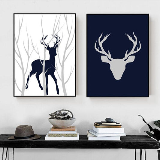 Kids Stag Silhouette Canvas Art Dark Color Textured Wall Decor for House Interior White Clearhalo 'Art Gallery' 'Canvas Art' 'Kids' Arts' 1759470