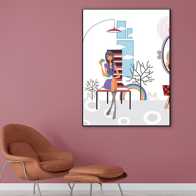 Textured Pastel Color Canvas Scandinavian Leisure Girl Wall Art Decor for Bedroom Blue Clearhalo 'Arts' 'Canvas Art' 1759528