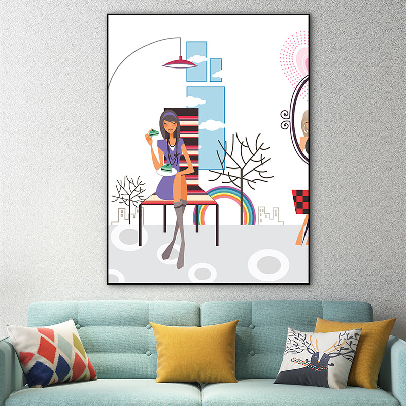 Textured Pastel Color Canvas Scandinavian Leisure Girl Wall Art Decor for Bedroom Clearhalo 'Arts' 'Canvas Art' 1759530