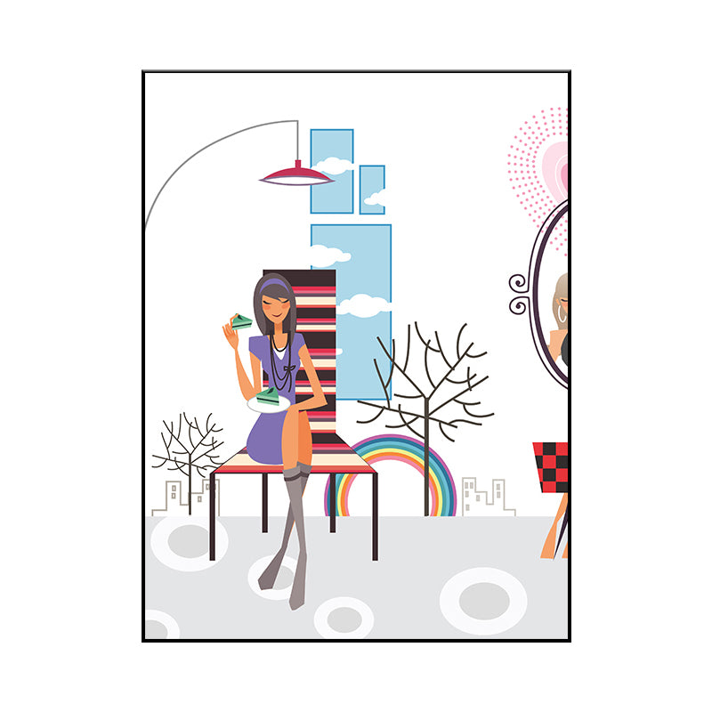 Textured Pastel Color Canvas Scandinavian Leisure Girl Wall Art Decor for Bedroom Clearhalo 'Arts' 'Canvas Art' 1759531