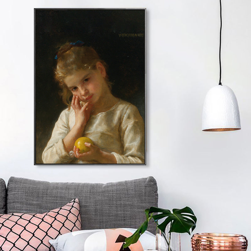 Textured Young Girl Art Print Canvas Renaissance Style Painting for Girls Bedroom Black Clearhalo 'Arts' 'Canvas Art' 1759551