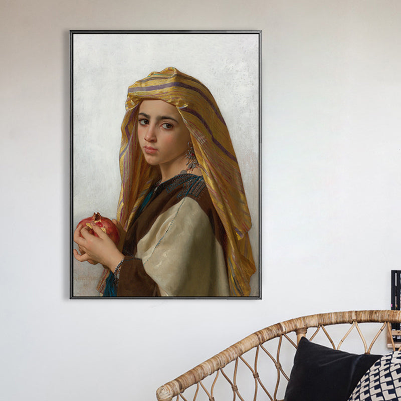 Textured Young Girl Art Print Canvas Renaissance Style Painting for Girls Bedroom Brown Clearhalo 'Arts' 'Canvas Art' 1759558