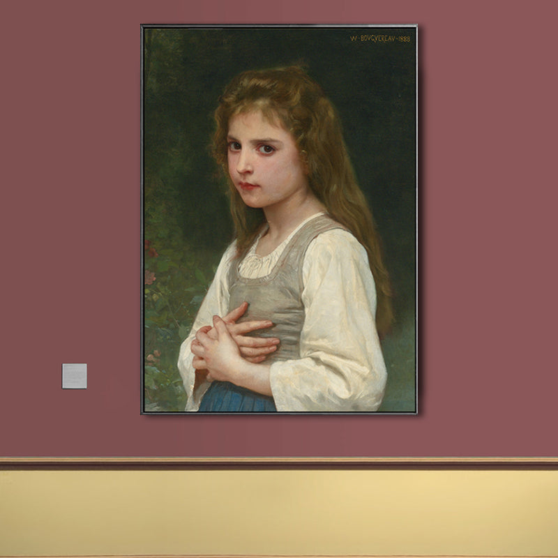 Textured Young Girl Art Print Canvas Renaissance Style Painting for Girls Bedroom Green Clearhalo 'Arts' 'Canvas Art' 1759562