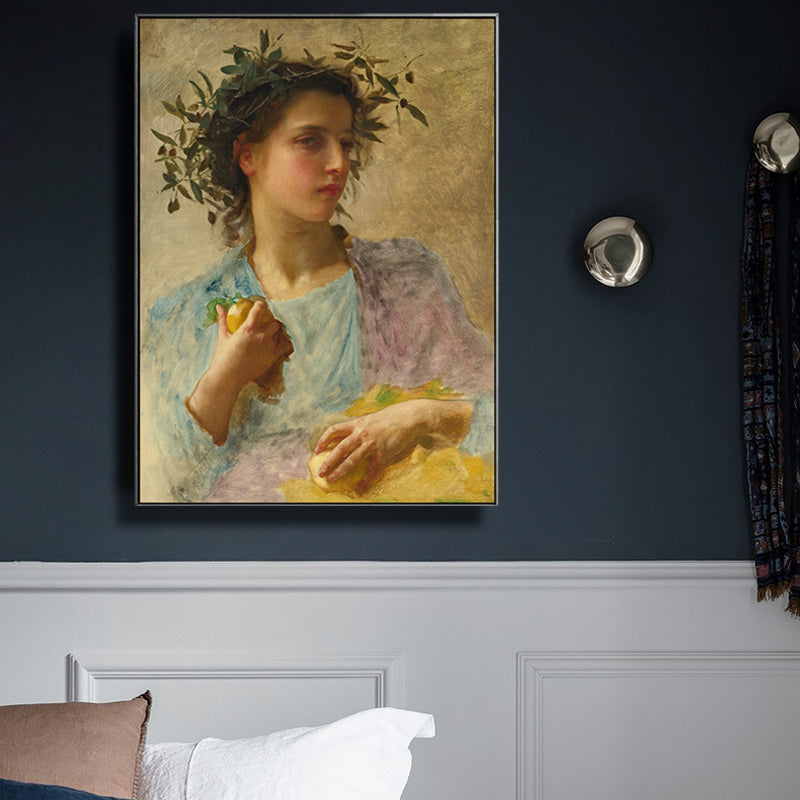Textured Young Girl Art Print Canvas Renaissance Style Painting for Girls Bedroom Blue Clearhalo 'Arts' 'Canvas Art' 1759566