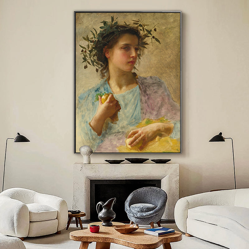 Textured Young Girl Art Print Canvas Renaissance Style Painting for Girls Bedroom Clearhalo 'Arts' 'Canvas Art' 1759568