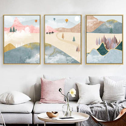 Pastel Mountain Landscape Canvas Art Nature Scenery Kids Multi-Piece Wall Decor for Room Light Blue Clearhalo 'Art Gallery' 'Canvas Art' 'Kids' Arts' 1759621